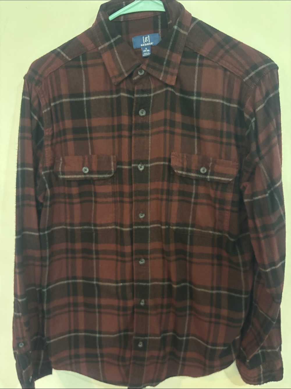 George Men's Maroon and Black Plaid Button-Down Shirt